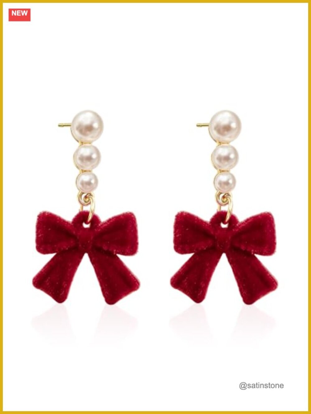 Faux Pearl Red Velvet Bow Drop Dangle Earrings Christmas Gift for Women